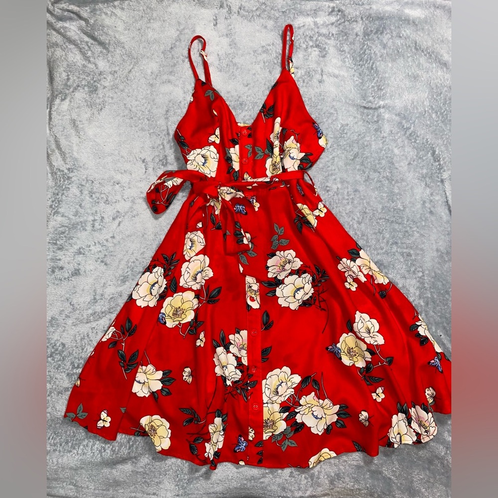 Zaful Red Floral Midi Dress